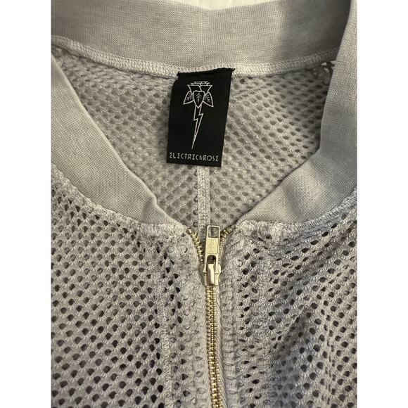 NWT Electric&Rose Gray Mesh Perforated Sheer Bomber Jacket Sz S - Picture 3 of 8